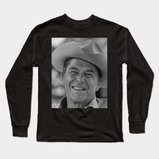 Ronald Reagan with cowboy hat Black White Long Sleeve T-Shirt